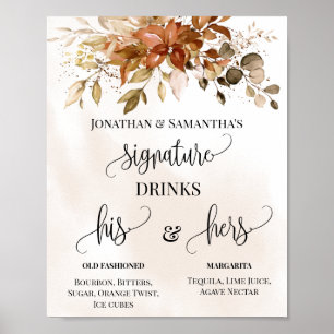 Signature Drinks Wedding Fall Autumn Eucalyptus Poster