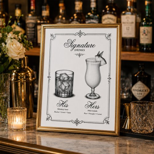 Signature Drinks Wedding His and Hers Poster