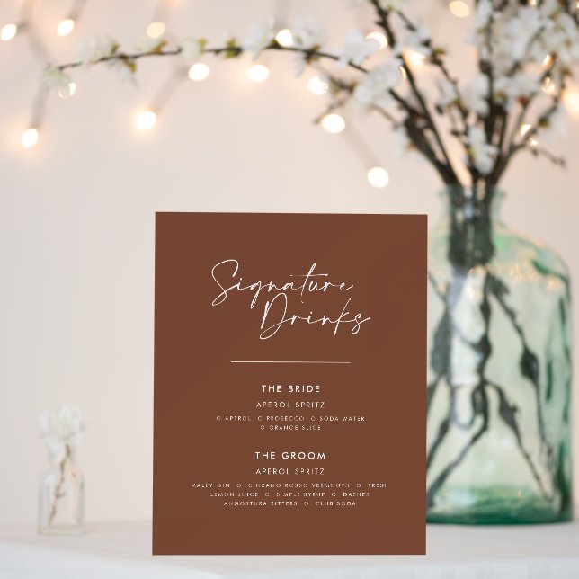 Signature drinks wedding modern minimal brown chic foam board (In Situ (Wedding))