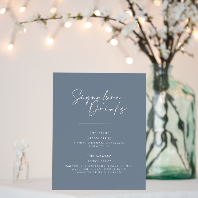 Signature drinks wedding modern minimal dusty blue foam board (In Situ (Wedding))