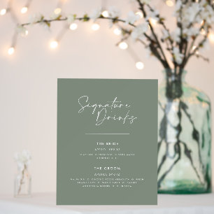 Signature drinks wedding modern minimal sage green foam board