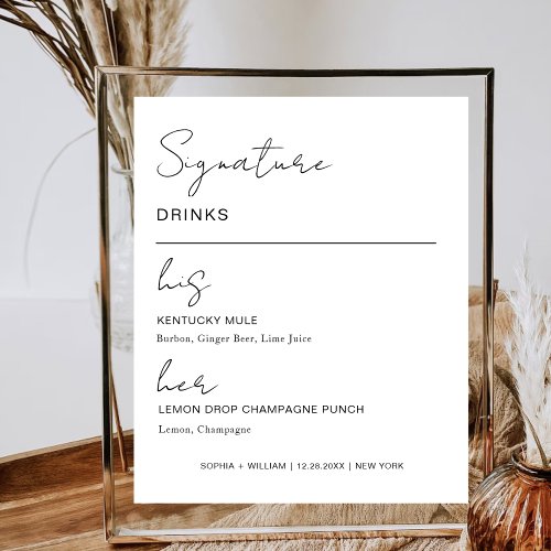 Signature Drinks Wedding Party Bar Menu His Hers Poster