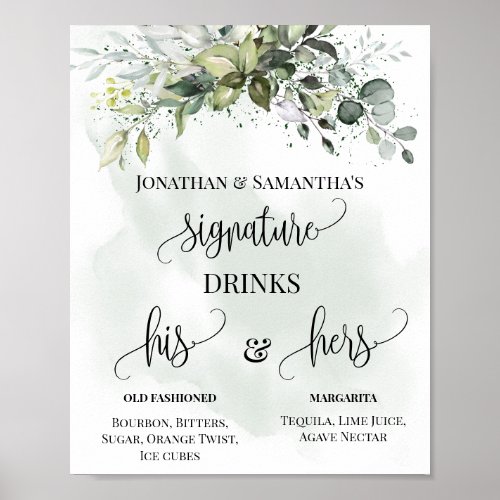 Signature Drinks Wedding Reception Eucalyptus Sign