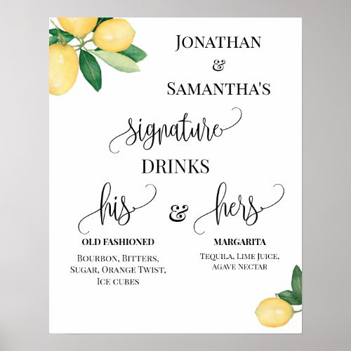 Signature Drinks Wedding Reception Lemons Sign