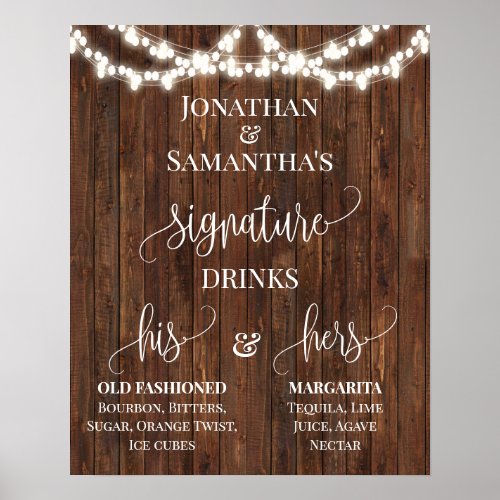 Signature Drinks Wedding Reception Rustic Sign