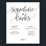 Signature Drinks Wedding Sign Rustic Calligraphy<br><div class="desc">Rustic Calligraphy Signature Drinks Menu Sign (Black): Signature wedding drinks are a fun way to personalize your wedding. This design features swirly typography with a rustic heart. Change all of your text as well as the size of your sign right here!</div>