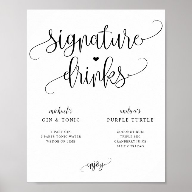 Signature Drinks Wedding Sign Rustic Calligraphy (Front)