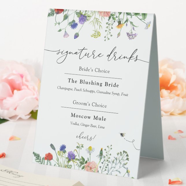 Signature Drinks Wildflower and Bees Table Tent (In SItu (Wedding))