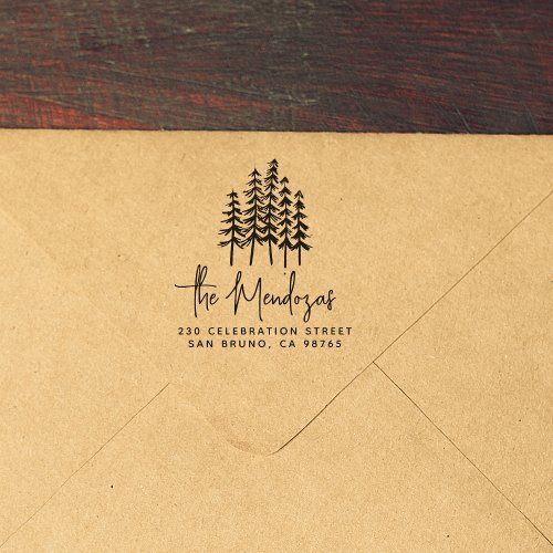 Signature Family Name  Pine Trees Return Address Rubber Stamp