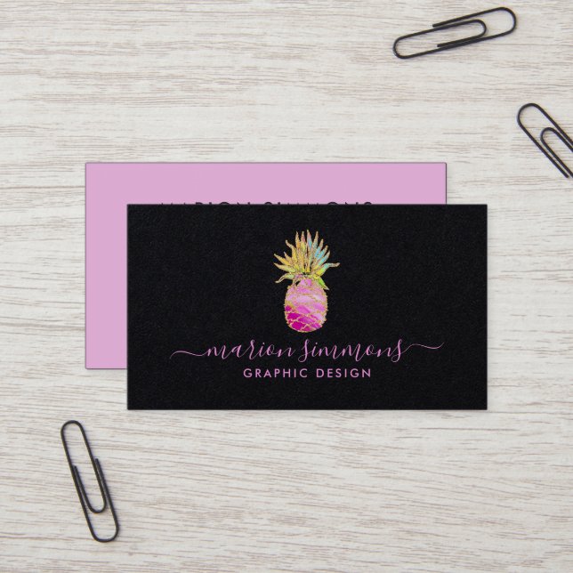 Signature Faux Gold Pineapple Business Card (Front/Back In Situ)