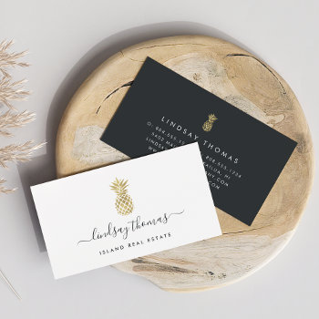 Signature Faux Gold Pineapple Business Card by RedwoodAndVine at Zazzle