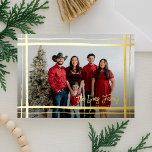 Signature Gift Wrapped Photo Frame Foil Holiday Card<br><div class="desc">Elegant, modern and simple, this full photo design features hand brushed borders in your choice of Gold, Silver and Rose Gold Foils that frames your photo, with personalized modern brush script signature on the bottom right. A fading gradient overlays your photo to highlight the text. A hand drawn snow pattern...</div>