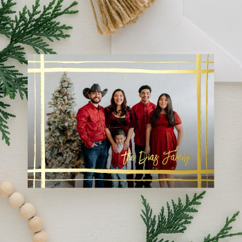 Signature Gift Wrapped Photo Frame Foil Holiday Card by NBpaperco at Zazzle