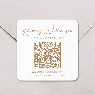 Signature Gold Script QR Code Square Sticker