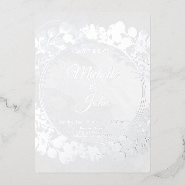 Signature Greeny  Wedding Invitation Floral  Foil Invitation (Front)