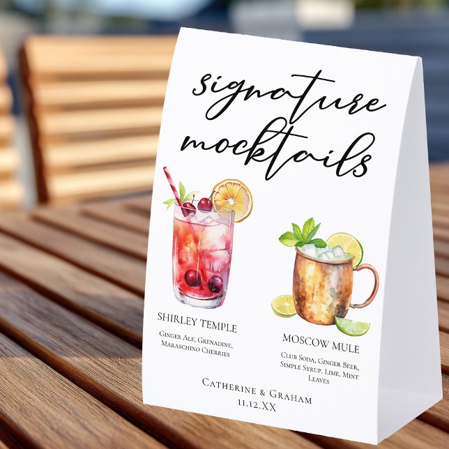 Signature Mocktails Summer Drinks Wedding Menu Paper Table Tent (Creator Uploaded)
