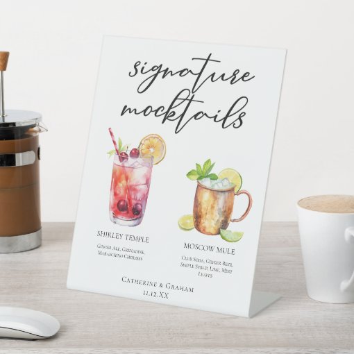 Signature Mocktails Summer Drinks Wedding Menu Pedestal Sign | Zazzle