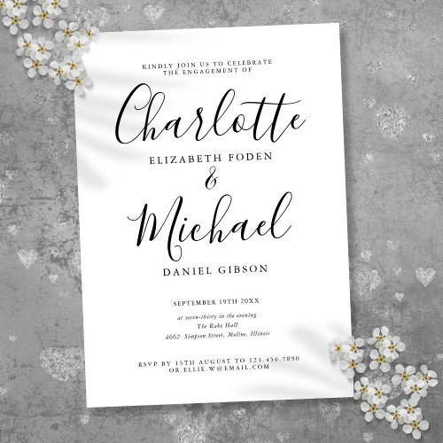 Signature Modern Black and White Engagement Party Invitation