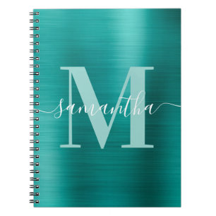 Signature Monogram Aqua Teal Shimmer Foil Notebook