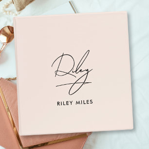 Signature Monogram Blush Pink Modern Chic Script 3 Ring Binder