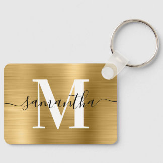 Signature Monogram Gold Foil Photo Rectangle Keychain