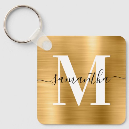 Signature Monogram Gold Foil Square Photo Keychain