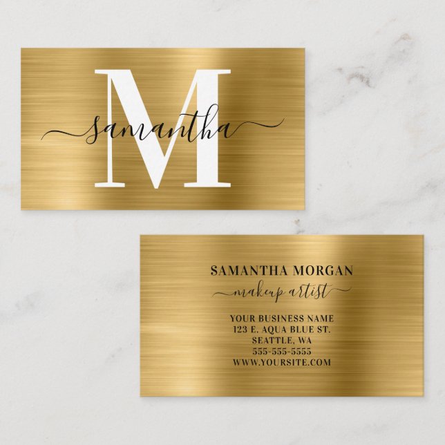 Signature Monogram Gold Shimmer Business Card (Front/Back)