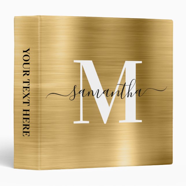 Signature Monogram Gold Shimmer Foil  3 Ring Binder (Front/Spine)