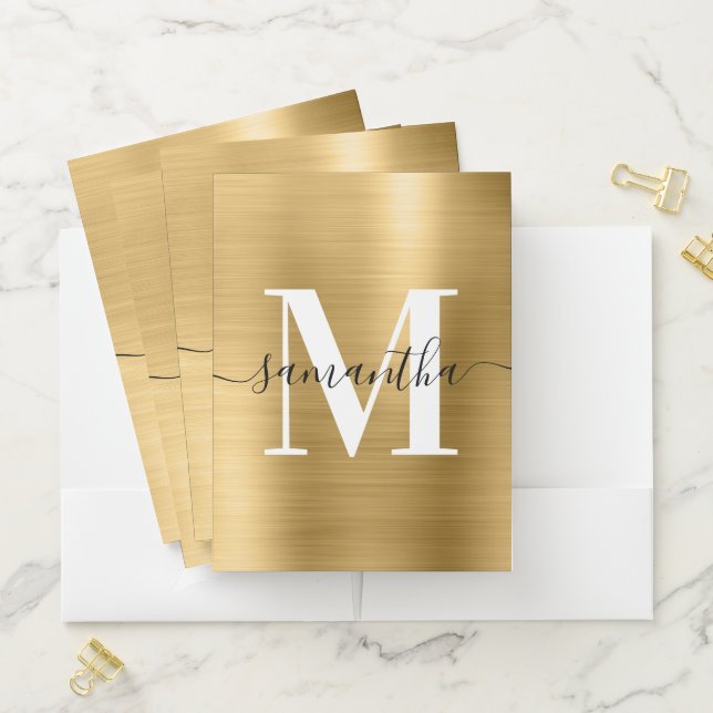 Signature Monogram Gold Shimmer Foil  Pocket Folder (In Situ)