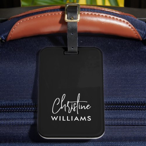 Signature Monogram Handwritten Script Black Luggage Tag