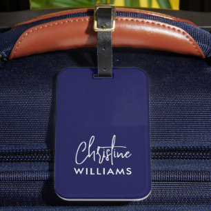 Signature Monogram Handwritten Script Blue Luggage Tag