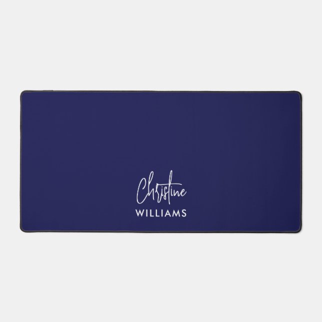 Signature Monogram Handwritten Script Blue WHITE Desk Mat (Front)