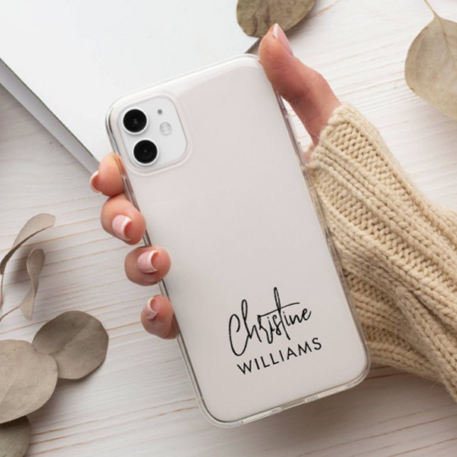 Signature Monogram Handwritten Script Blush pink Case-Mate iPhone Case (SIGNATURE NAME ELEGANT GIRLY BLUSH PINK BLACK MINIMAL COVER FOR YOUR NEW iPHONE)