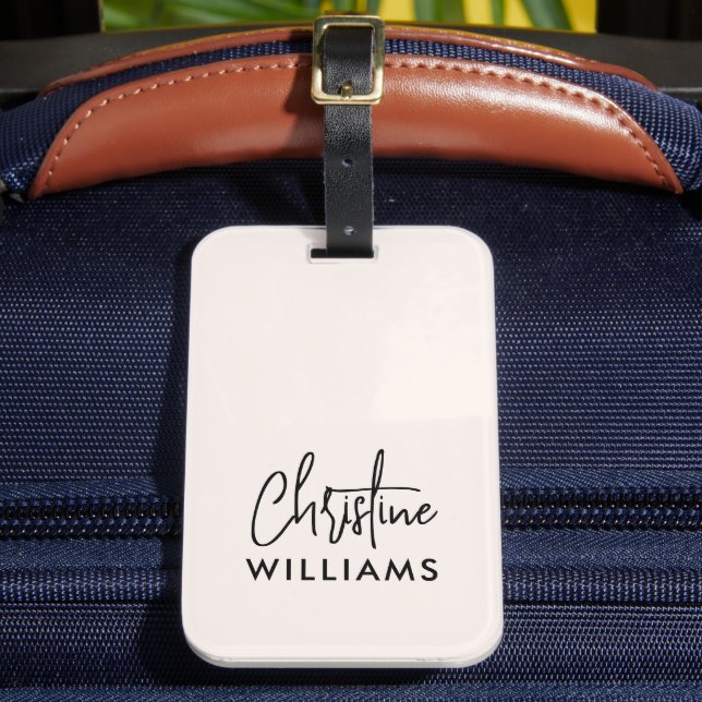 Signature Monogram Handwritten Script Blush pink Luggage Tag (Front Insitu 2)