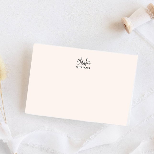 Signature Monogram Handwritten Script Blush pink Note Card (Blush pink black monogram handwritten script name formal stationer for small business elegant)