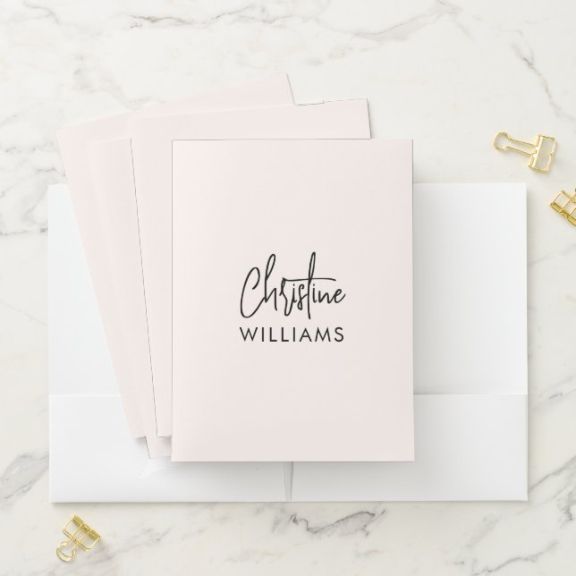 Signature Monogram Handwritten Script Blush pink Pocket Folder (In Situ)
