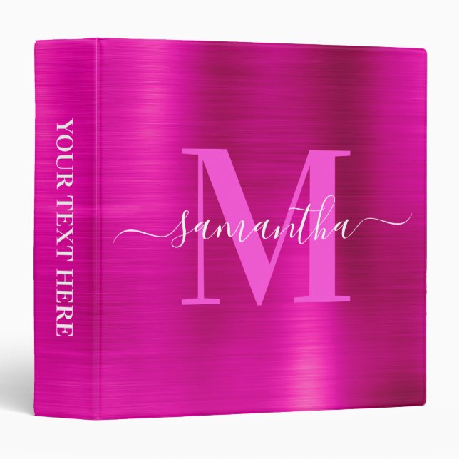 Signature Monogram Hot Pink Shimmer Foil  3 Ring Binder (Front/Spine)