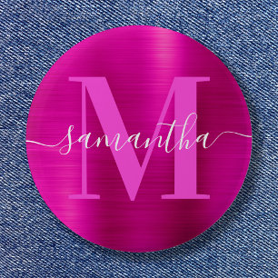 Signature Monogram Hot Pink Shimmer Foil Button