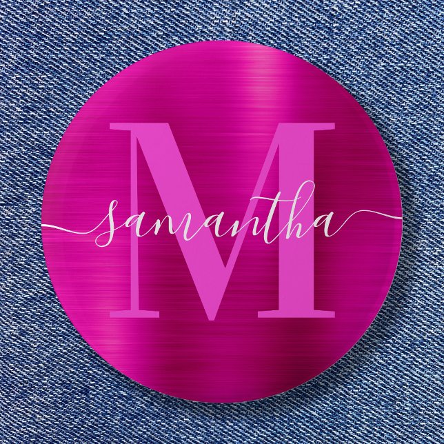 Signature Monogram Hot Pink Shimmer Foil  Button (Signature Monogram Hot Pink Shimmer Foil Button)