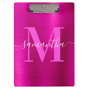 Signature Monogram Hot Pink Shimmer Foil Clipboard