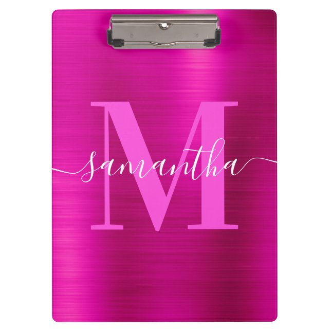 Signature Monogram Hot Pink Shimmer Foil  Clipboard (Front)