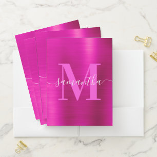 Signature Monogram Hot Pink Shimmer Foil  Pocket Folder