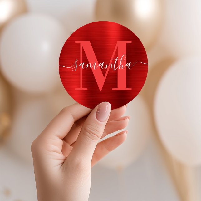 Signature Monogram Red Foil Classic Round Sticker (Signature Monogram Red Foil Classic Round Sticker)