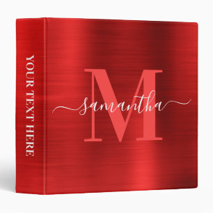Signature Monogram Red Shimmer Foil 3 Ring Binder