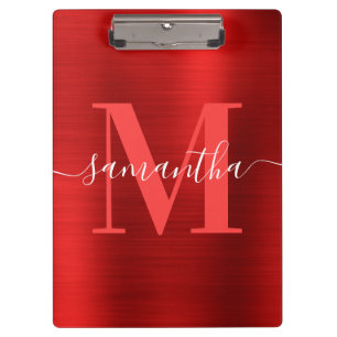 Signature Monogram Red Shimmer Foil Clipboard