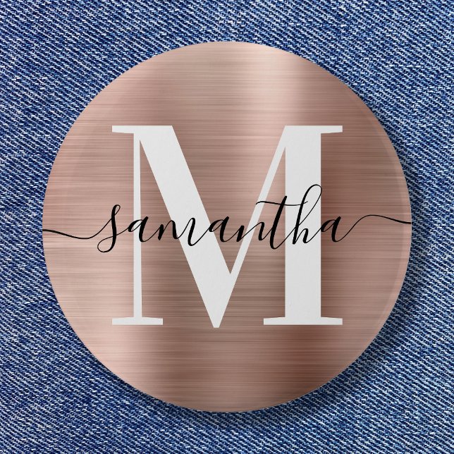 Signature Monogram Rose Gold Shimmer Foil  Button (Signature Monogram Rose Gold Shimmer Foil Button)