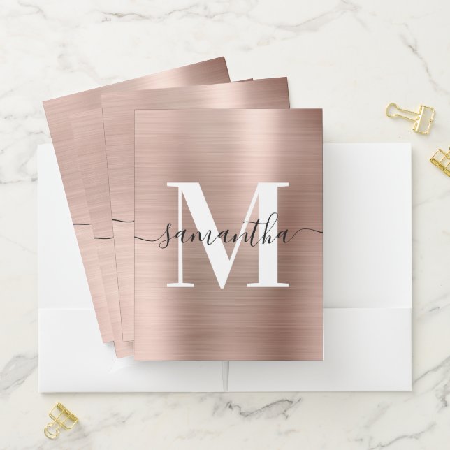 Signature Monogram Rose Gold Shimmer Foil  Pocket Folder (In Situ)