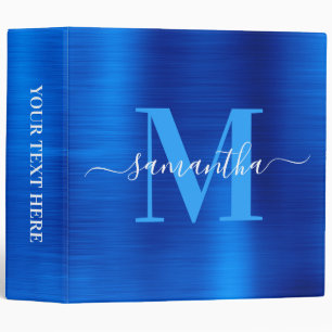 Signature Monogram Royal Blue Foil 3 Ring Binder