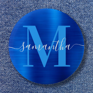 Signature Monogram Royal  Blue Foil  Button