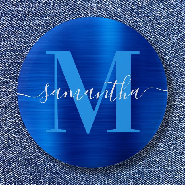 Signature Monogram Royal  Blue Foil  Button (Signature Monogram Royal Blue Foil Button)